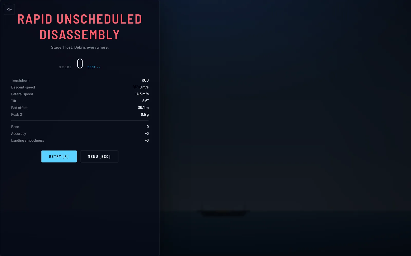 The debrief that follows: touchdown classified RUD, and the numbers that explain why.