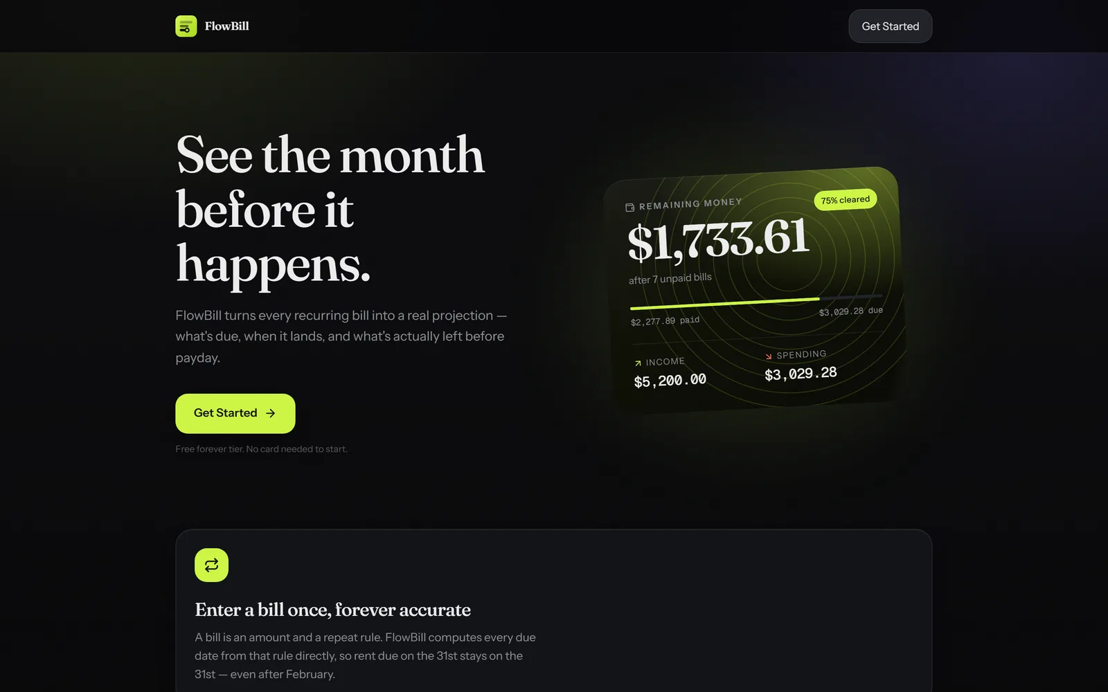 Screenshot of FlowBill